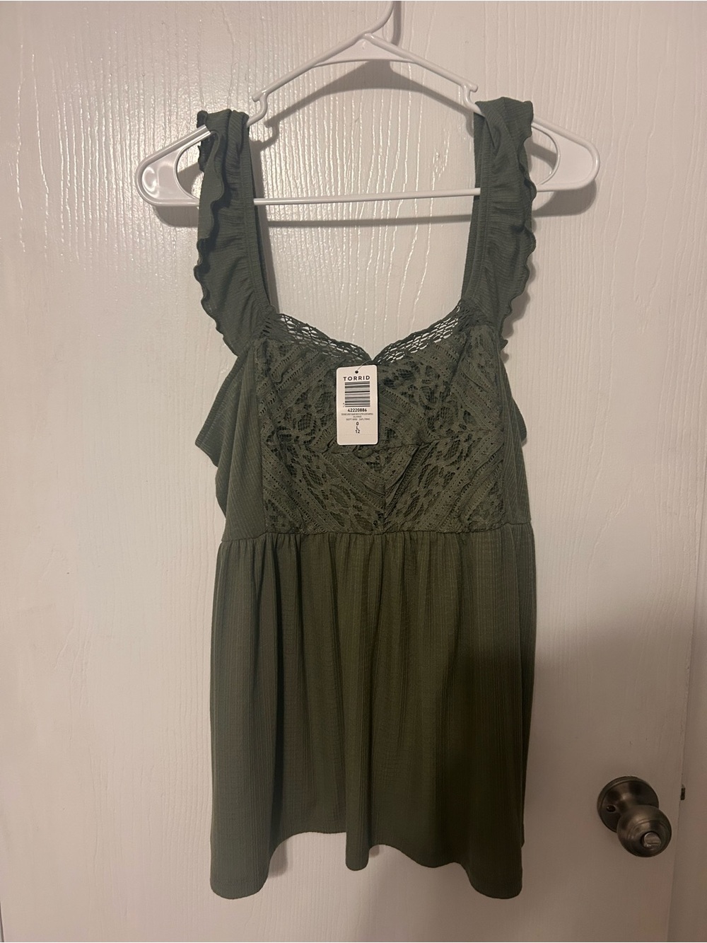 torrid Olive Lace Ruffle-Strap Tank